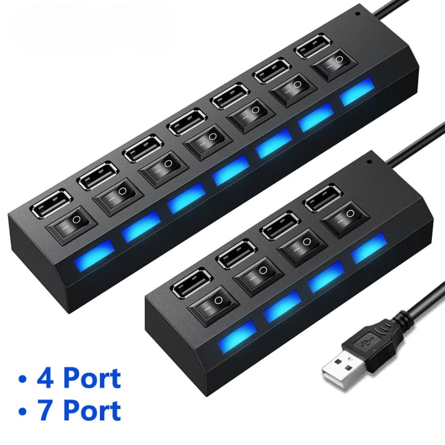 Divisor De Hub USB Com Interruptor Individual Adaptador Multi-Portas Carregador De ON/OFF