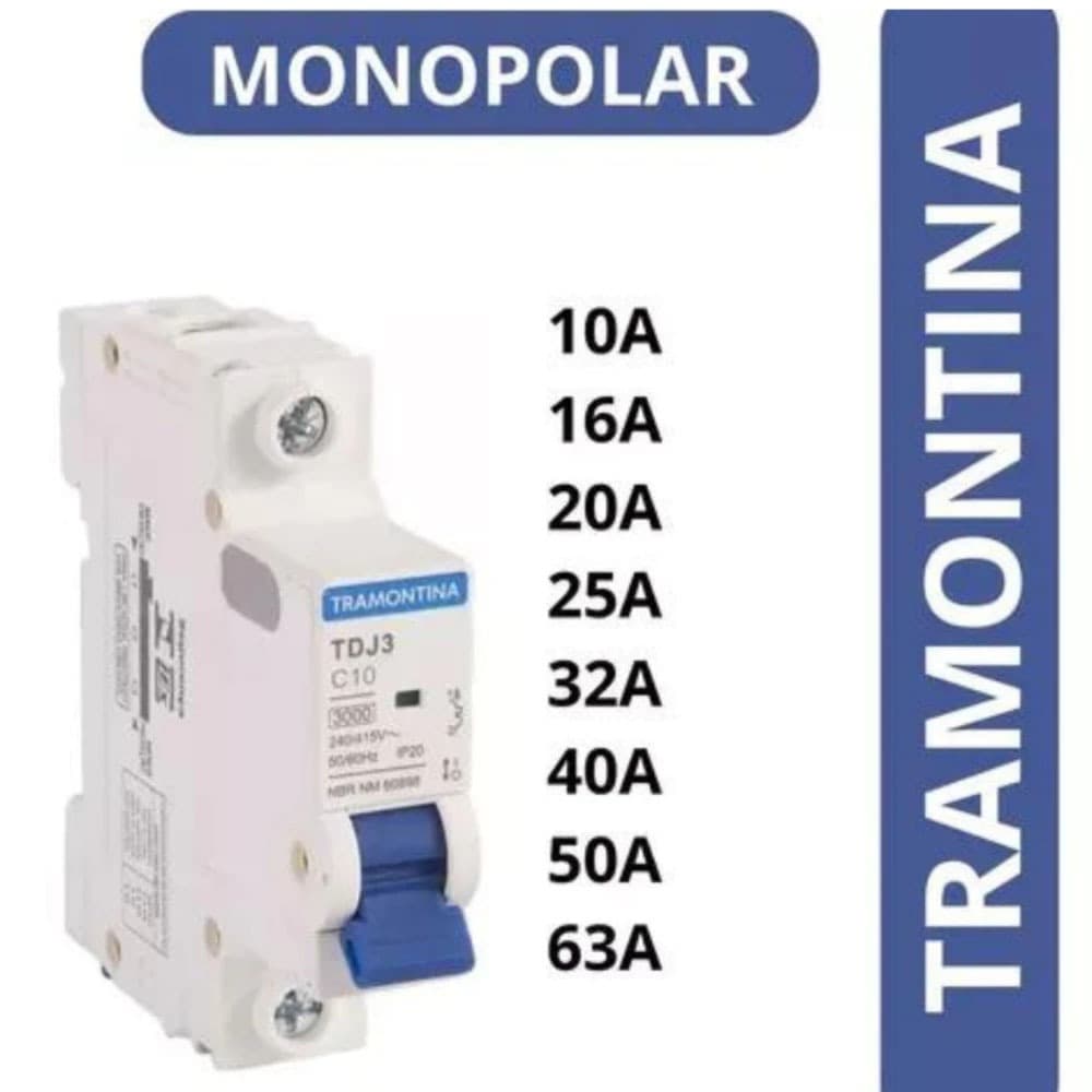 Disjuntor Unipolar mono 6A, 10A, 16A, 20A, 25A, 32A, 40A, 50A, 63A, 70A