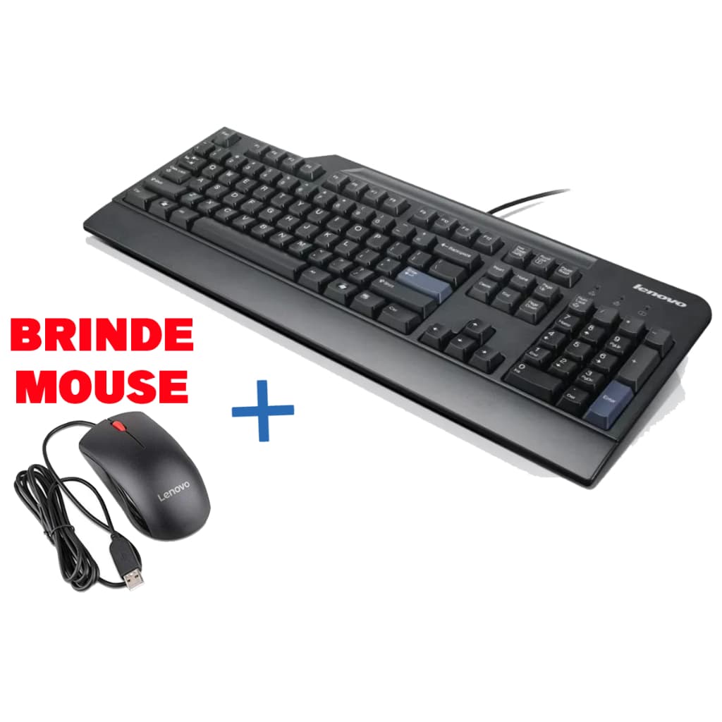 Teclado E Mouse USB Lenovo Escritório Padrão Brasileiro Abnt2