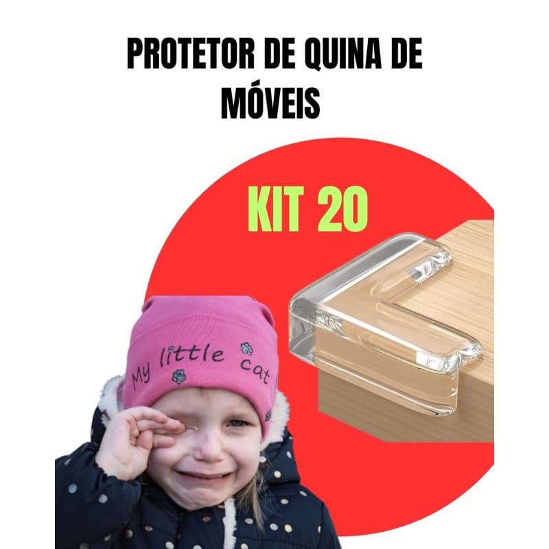 kit 20 Protetores De Quina Silicone Padrão Reto Segurança Crianças Bebês Idosos Proteção Promoção