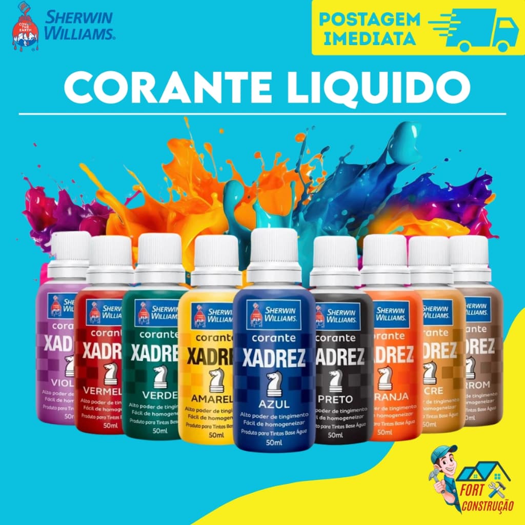 Corante Xadrez Pigmento Liqúido para Tinta e Massa / Cores Parede / Bisnaga 50ml - SHERWIN WILLIAMS