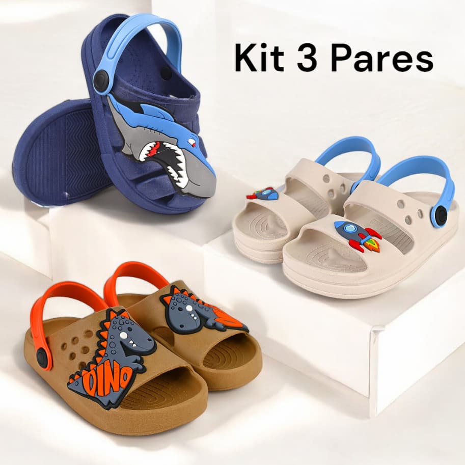 Kit 3 Pares Sandália Babuche Infantil Menino