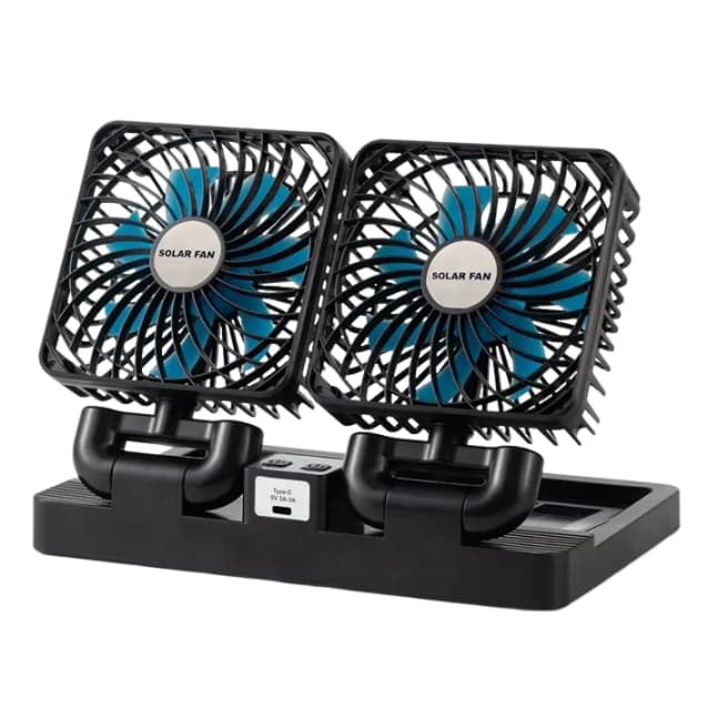 Ventilador Duplo Vento Forte 360 Solar e USB Casa Carro Portátil Dobrável Recarregável PREMIUM