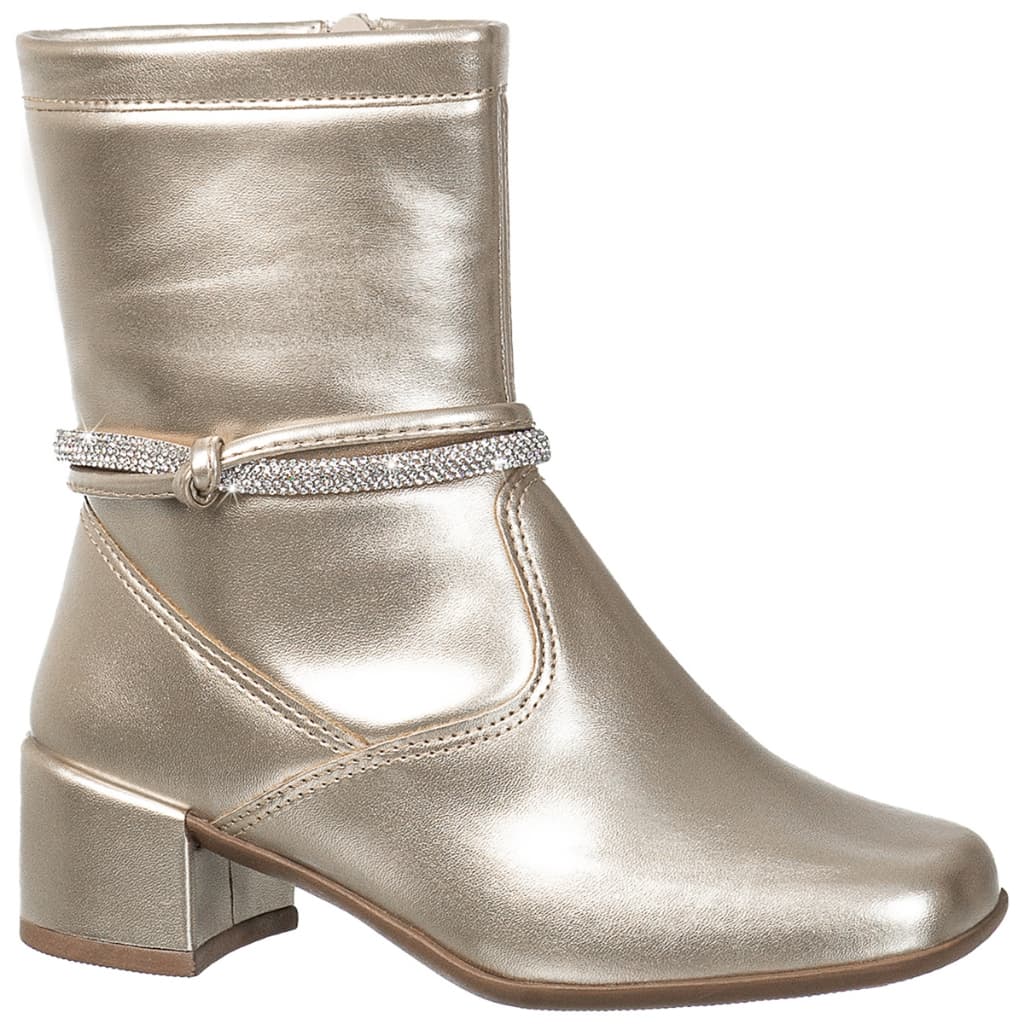 Bota Feminina Infantil GiGiL Teen Menina Saltinho Baixo Cano Curto Bico Quadrado Tira Strass Brilho Casual Confortável