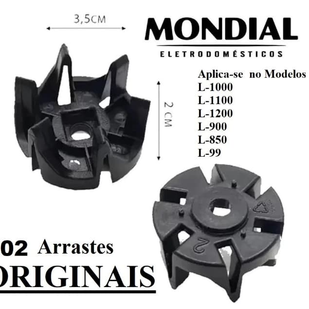 Kit 2 arrastes para copo de liquidificador tipo original Mondial Turbo L99 / L850 / L900 / L1000 / L1100 / L1200