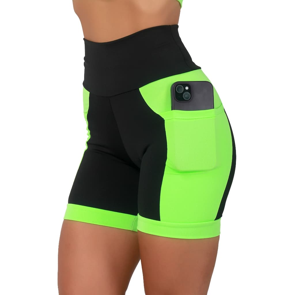 Bermuda Fitness Feminina Cós Alto Zero Transparência e Bolsos Laterais Profundos