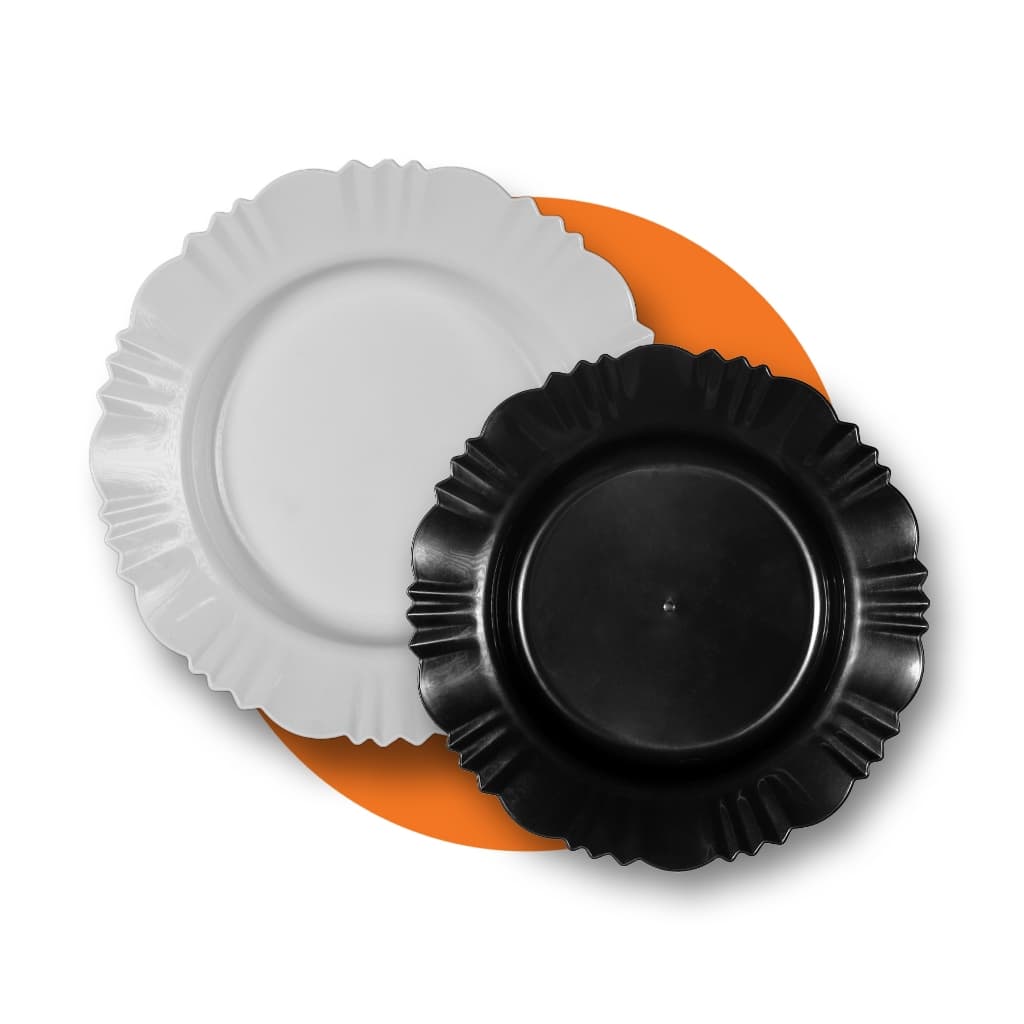 Kit 50 prato pétala fundo com borda  para refeição sobremesa churrasco festa jantar redondo plastico