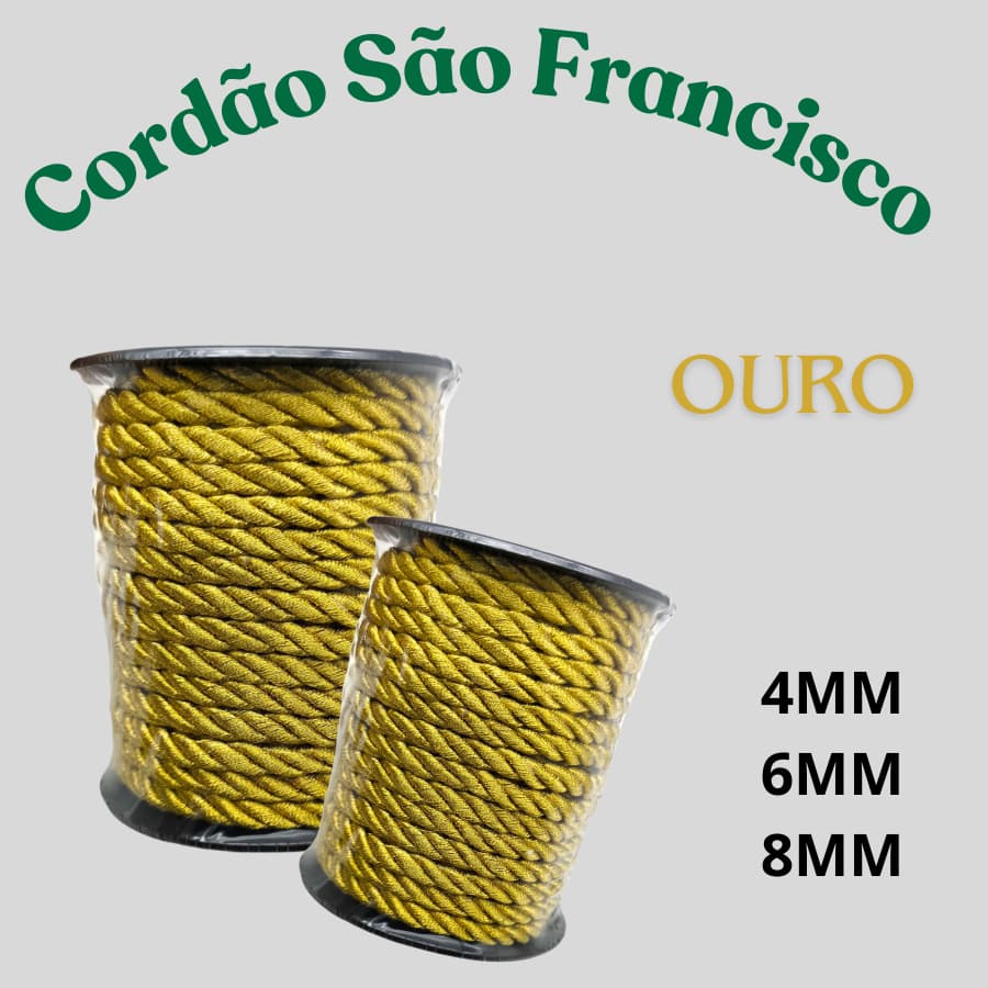 Cordão São Francisco - OUro- Diâm: 4mm, 6mm ,8mm C/ 10mts