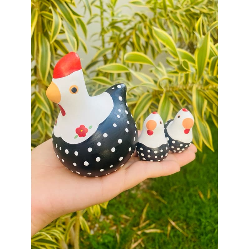 Trio de Galinha do Norte Miniatura de Cerâmica Decoração Casa Jardim