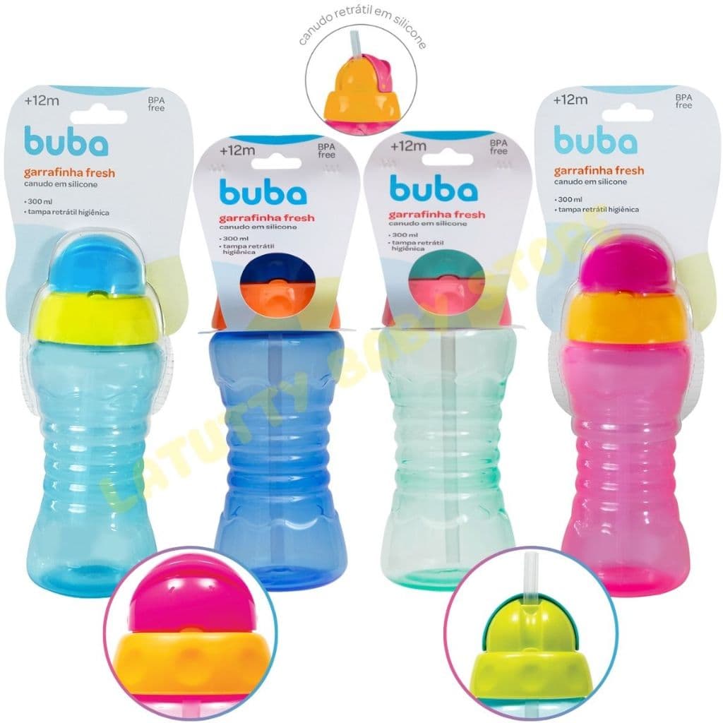 Garrafinha Fresh Infantil Buba Canudo de Silicone Retrátil e Tampa Higiênica Protetora