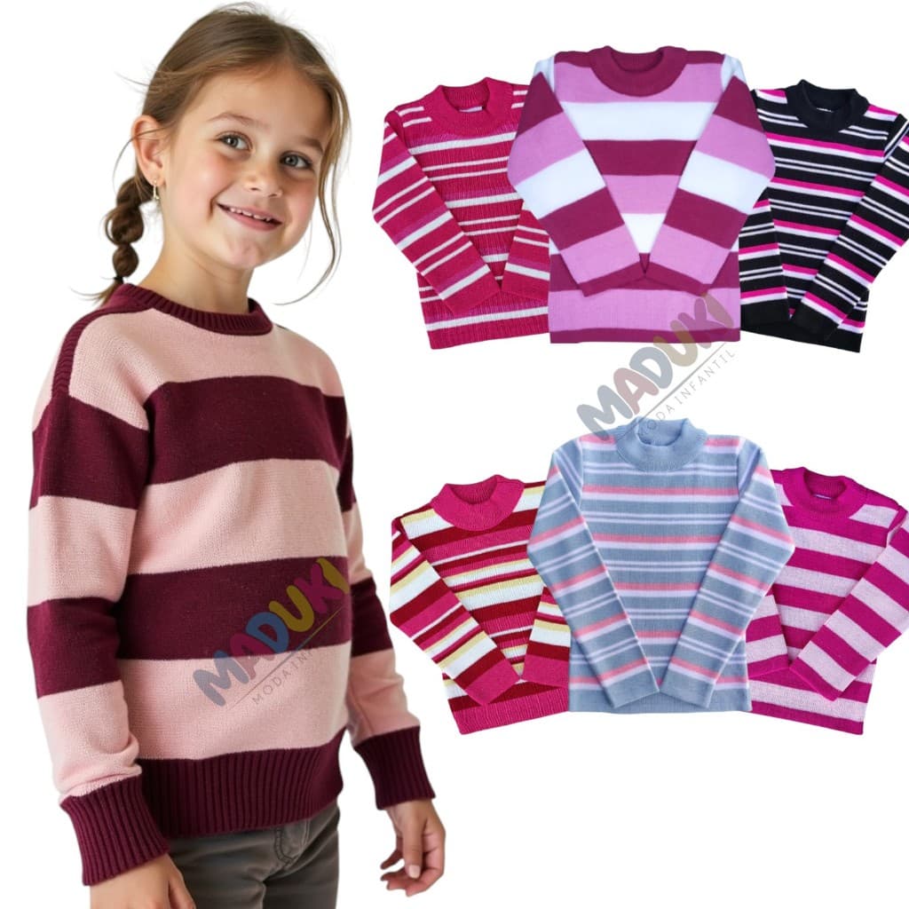 Kit 2 Blusas de Lã Tricot Infantil Juvenil Feminina Inverno