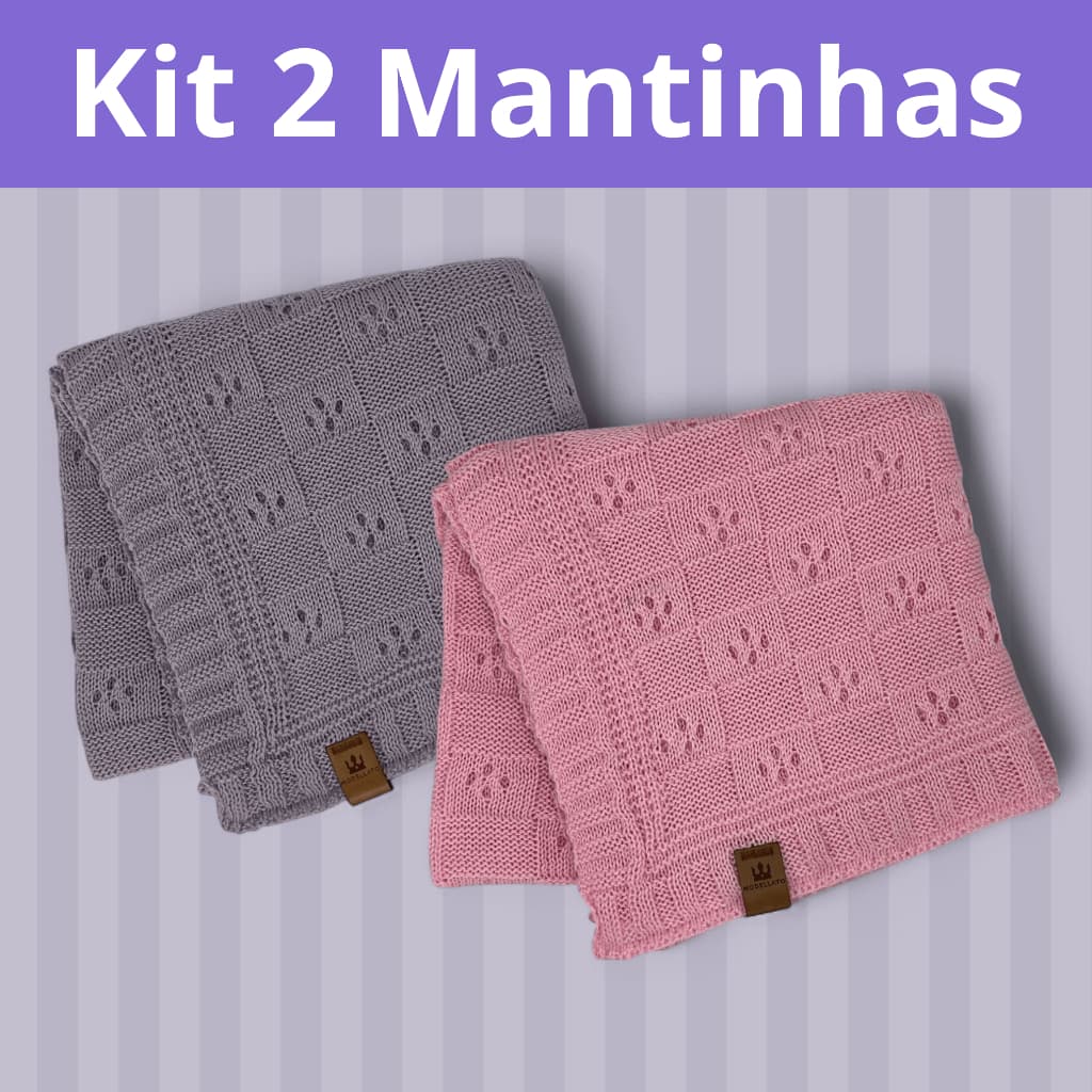 Kit 2 Cobertor de Bebê Tricô Manta Quentinha de Furinhos Saídas de Maternidade para Recém-Nascido