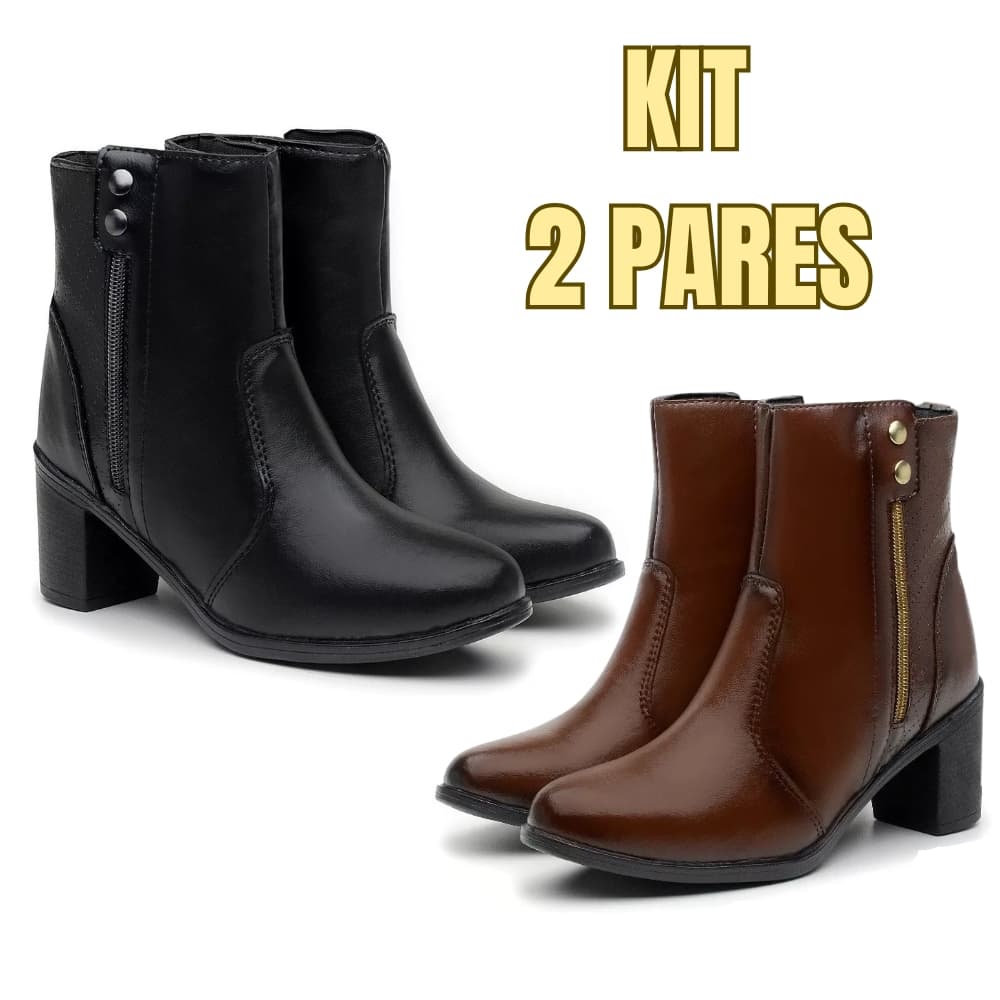 Bota Feminina Coturno com Salto Médio Cano Curto Lançamento Inverno com Zíper Lateral Moda Tendência