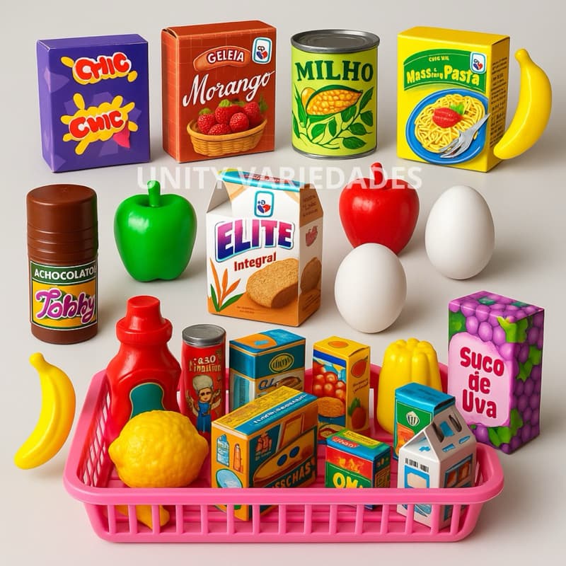 Kit Brinquedos Infantil Menina Menino 13 Peças Comidinha Brinquedo Mercadinho Cozinha Infantil Rosa