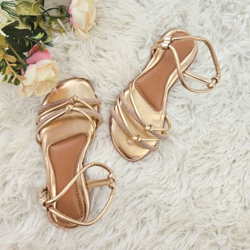 Sandália Menina Infantil/Juvenil com Brilho Rosé Gold 27 ao 32 Infanto-Juvenil