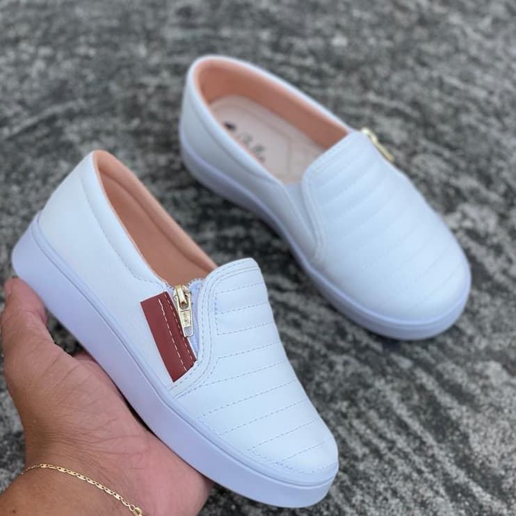 Tênis Sapatênis Sapatilha Feminino Infantil Slip On Com Zíper Confortável Envio Imediato