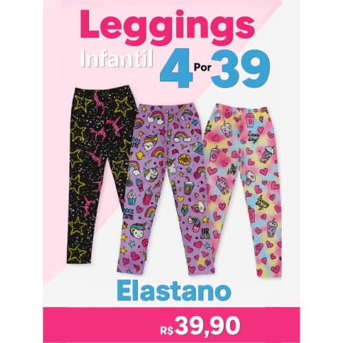 Leve 4 Leggings Infantil Por R$ 39 Reais - Kit Sortido Menina Com Elastano