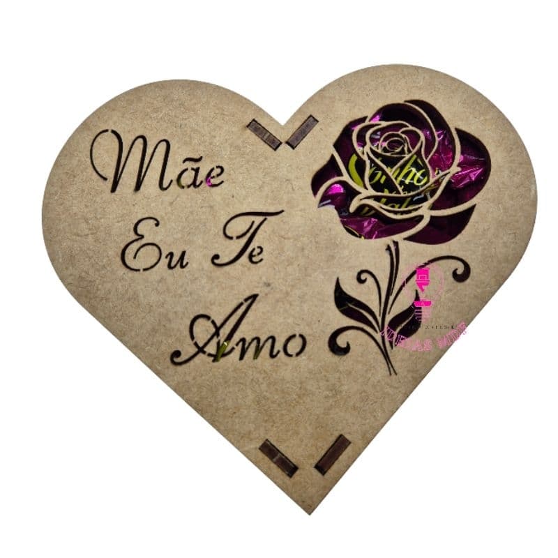 10 Caixa Coração MÃE EU TE AMO ROSA Bombom MDF