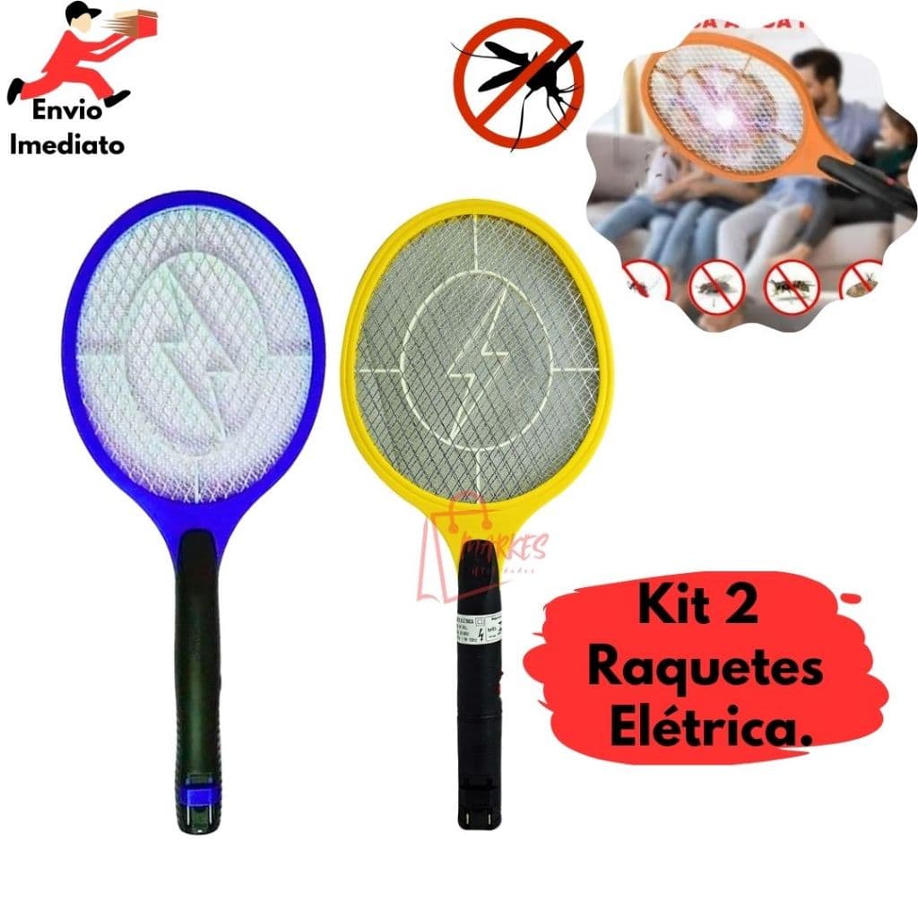 Kit 2 Raquetes Elétrica Recarregável Mata Insetos Mosca Pernilongos Bivolt