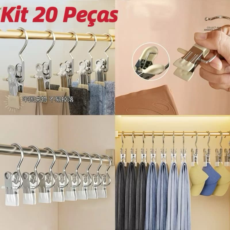 Kit 10 ou 20  peças Mini Cabide Gancho para Roupa Ganchos de Calça Jeans Aço Inoxidável
