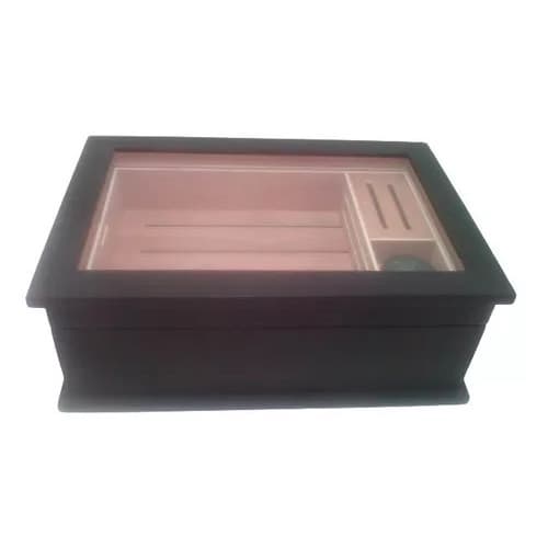 1 Caixa  estojo umidificador preta c/ tampa de vidro e moldura 31x20x10 cm c/acabamento interno em cedro