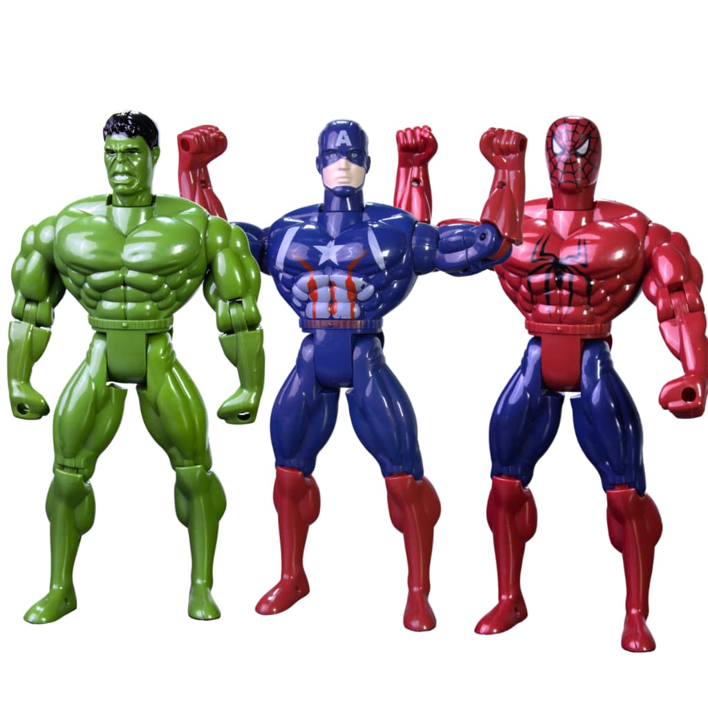 Kit 3 Bonecos Personagem Super Herói Brinquedo Articulável Menino 30cm Solapa Dia Das Crianças Brincar Presente