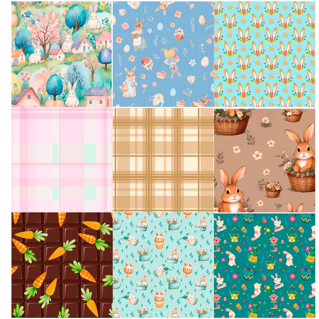 50cm - Tecido Tricoline 100% Algodão Estampa de Pascoa Coelho Cenoura Super Fofo