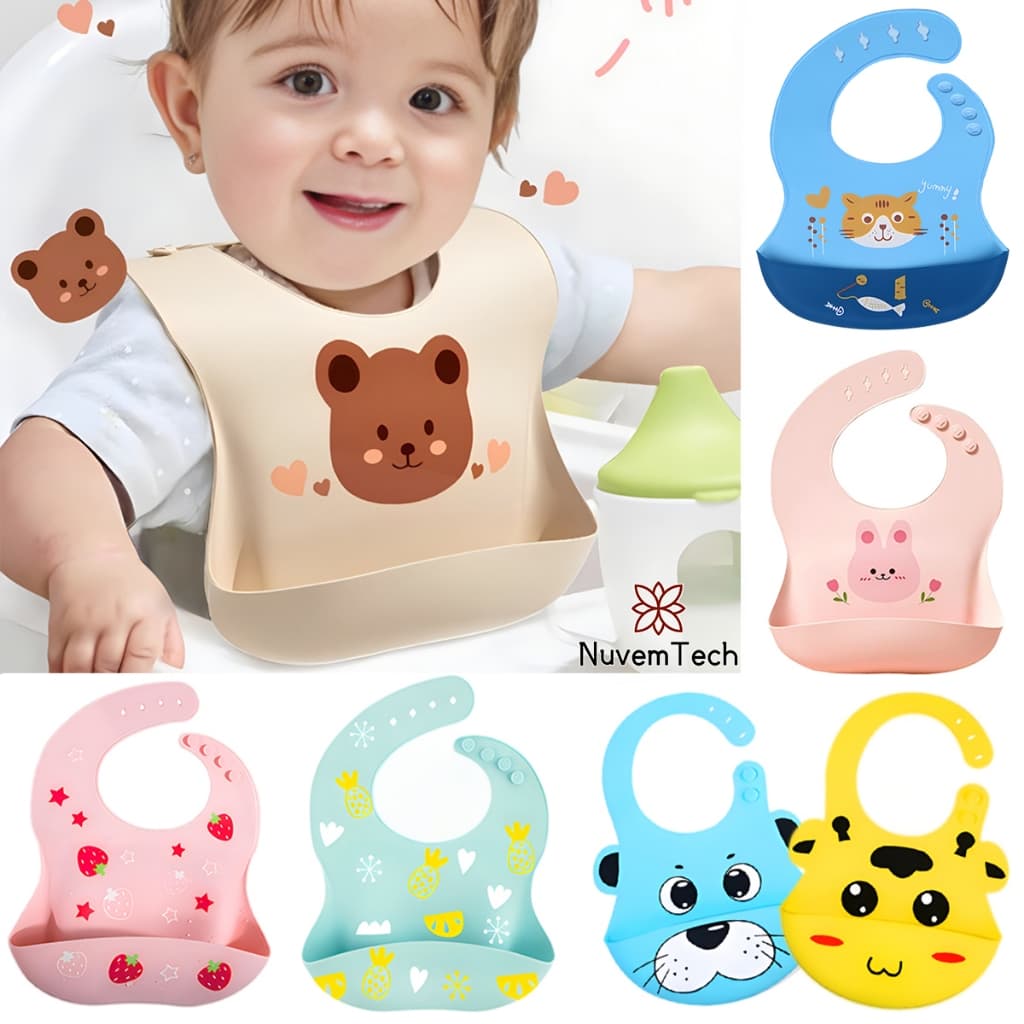 Babador De Silicone Alimentação Impermeável Para Bebê Infantil Bandana Cata Pega Migalhas Sem BPA Menina Menino Bibs Blw