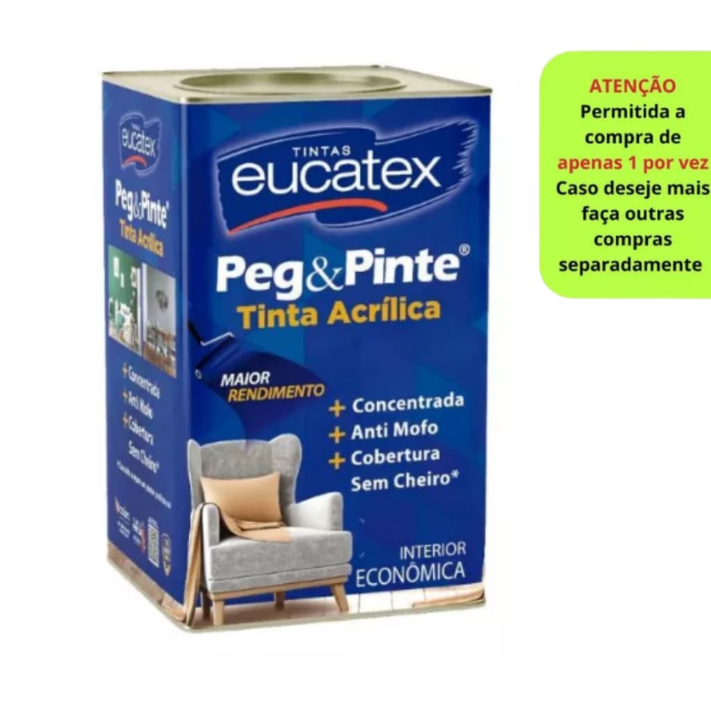 Tinta Eucatex Acrilica Pintura Parede Peg E Pinte 18l Cores