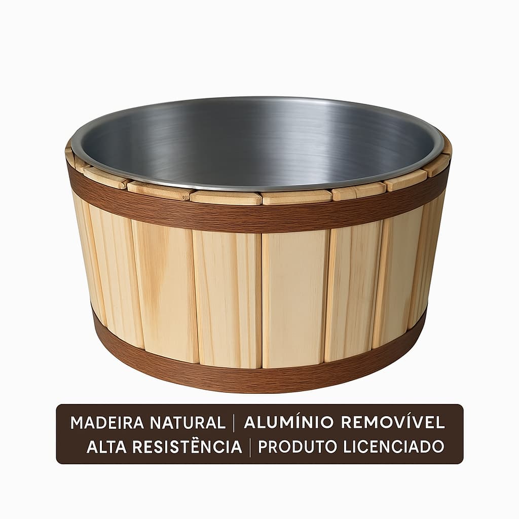 Tina Spa para Escalda Pés em Madeira com Alumínio Removível, Relaxamento, Autocuidado e Bem-Estar