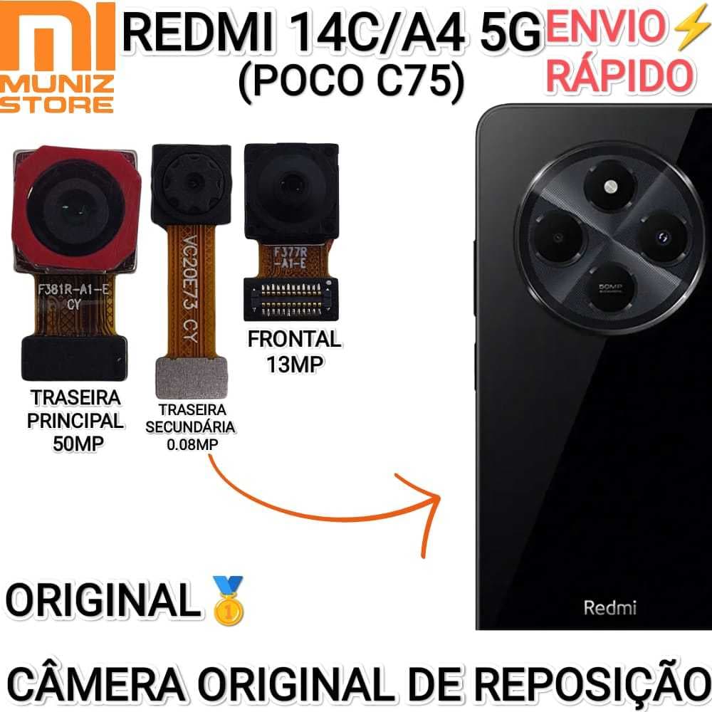 Câmeras Poco C75/ Redmi 14C/ A4 5G Câmera Frontal/ Traseira Original Lentes de Reposição Xiaomi