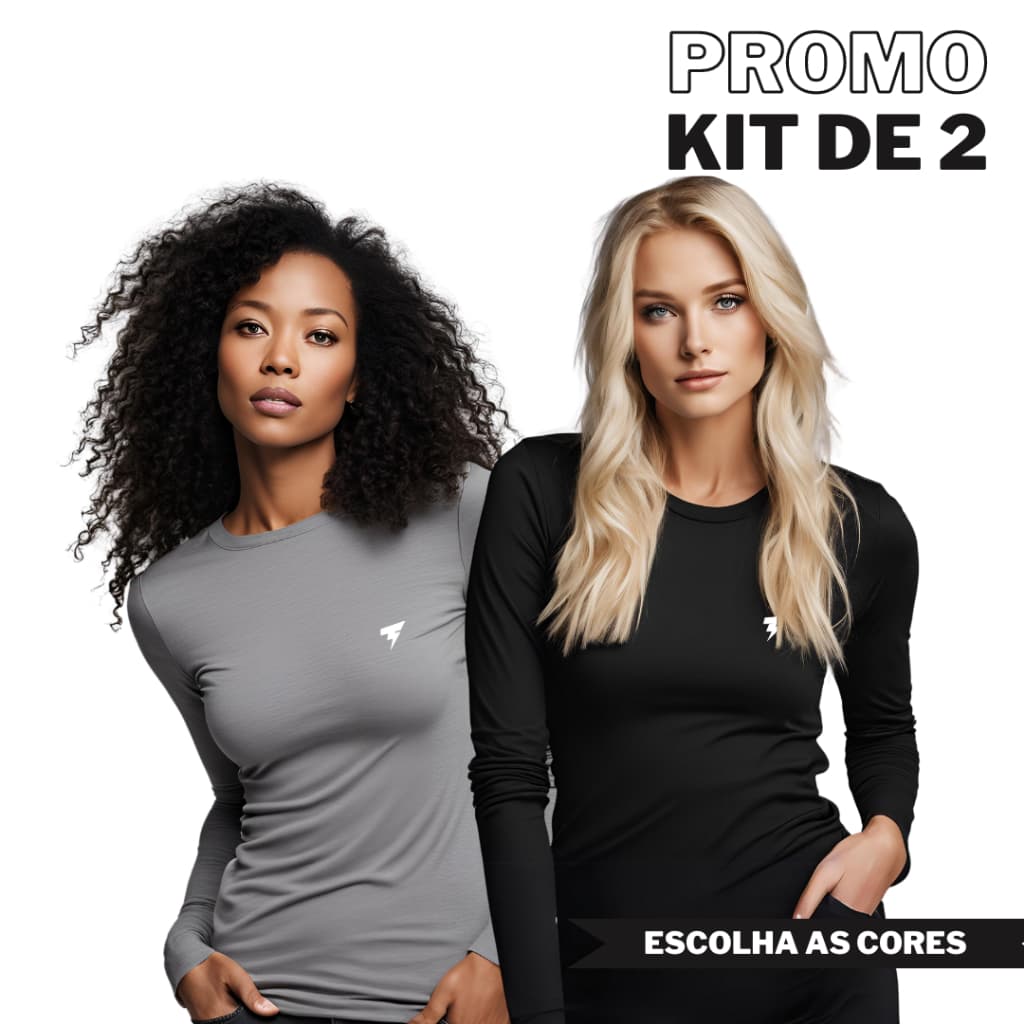 Kit 2 Blusa Térmica Proteção Uv 50+ Segunda Pele Camiseta Malha Fria Academia Manga Longa Feminina