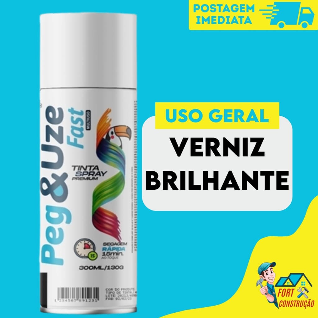 Tinta Spray Uso Geral 300ML Verniz Incolor acabamento brilhante Peg Uze