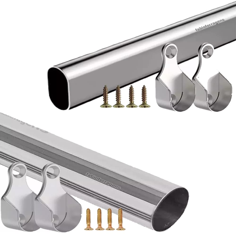 Tubo Cabideiro Personalizado Cromado Completo Para Guarda Roupa / Closet - Fabio Ferragens