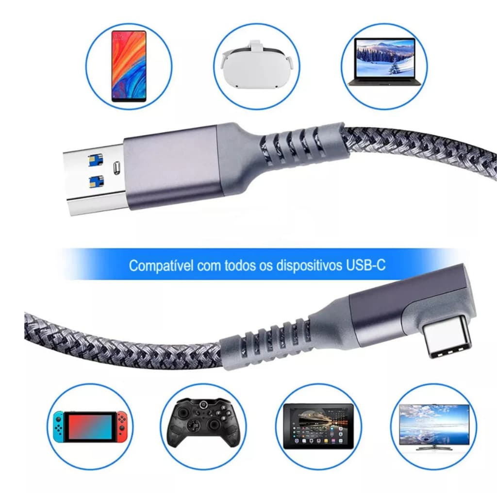Cabo Usb-a Para Usb-c 5 Metros Para Celular Notebook Headset
