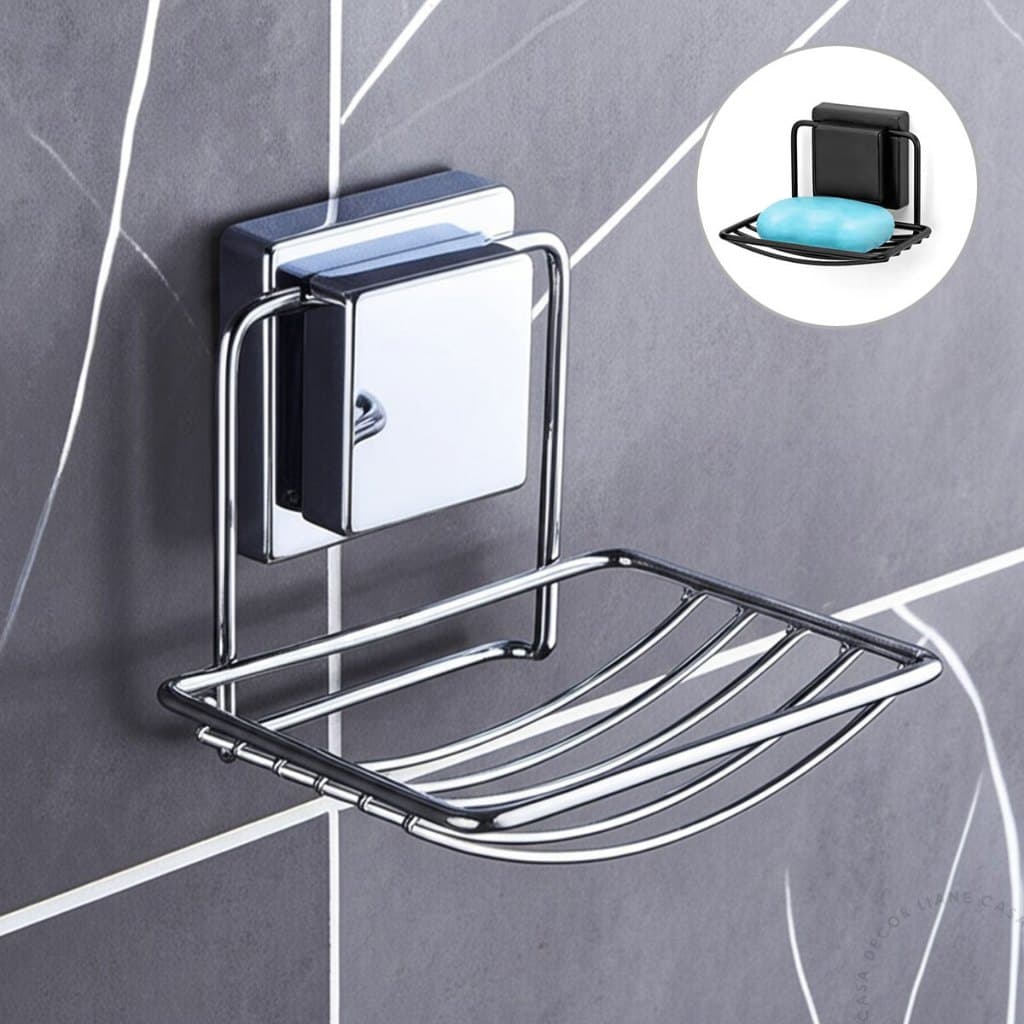 Saboneteira Parede Fixação Por Ventosa Aço Cromado Não Enferruja Sem Furos