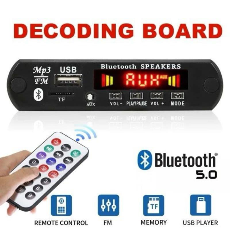 Placa Decodificadora Sem Fio Bluetooth 5.0 DC 12V MP3 WMA Módulo De Áudio USB TF Rádio