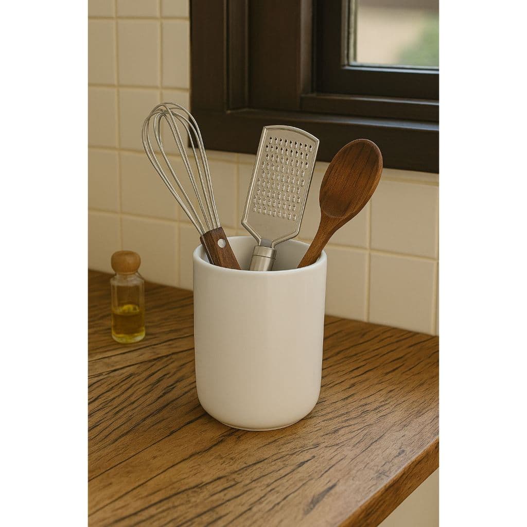 Porta Utensílios Cerâmica Branca Talheres Cozinha Organização Casa Moderno Resistente Sofisticado
