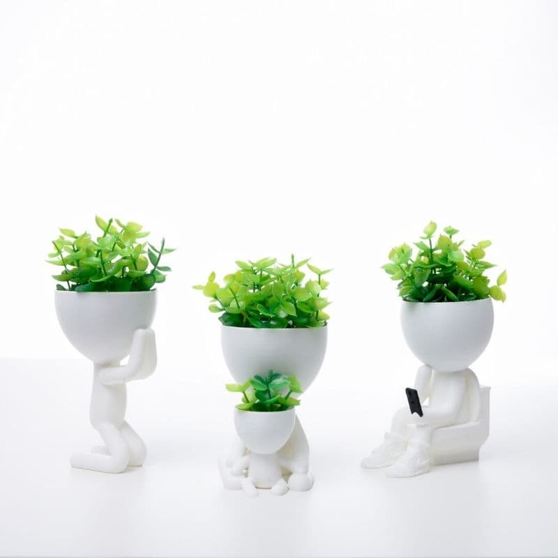 Kit 3 Mini Vasinhos com PLANTA flor artificial inclusa Mãe Bob Robert para Decoração decorativo de plástico tamanho 6 CM