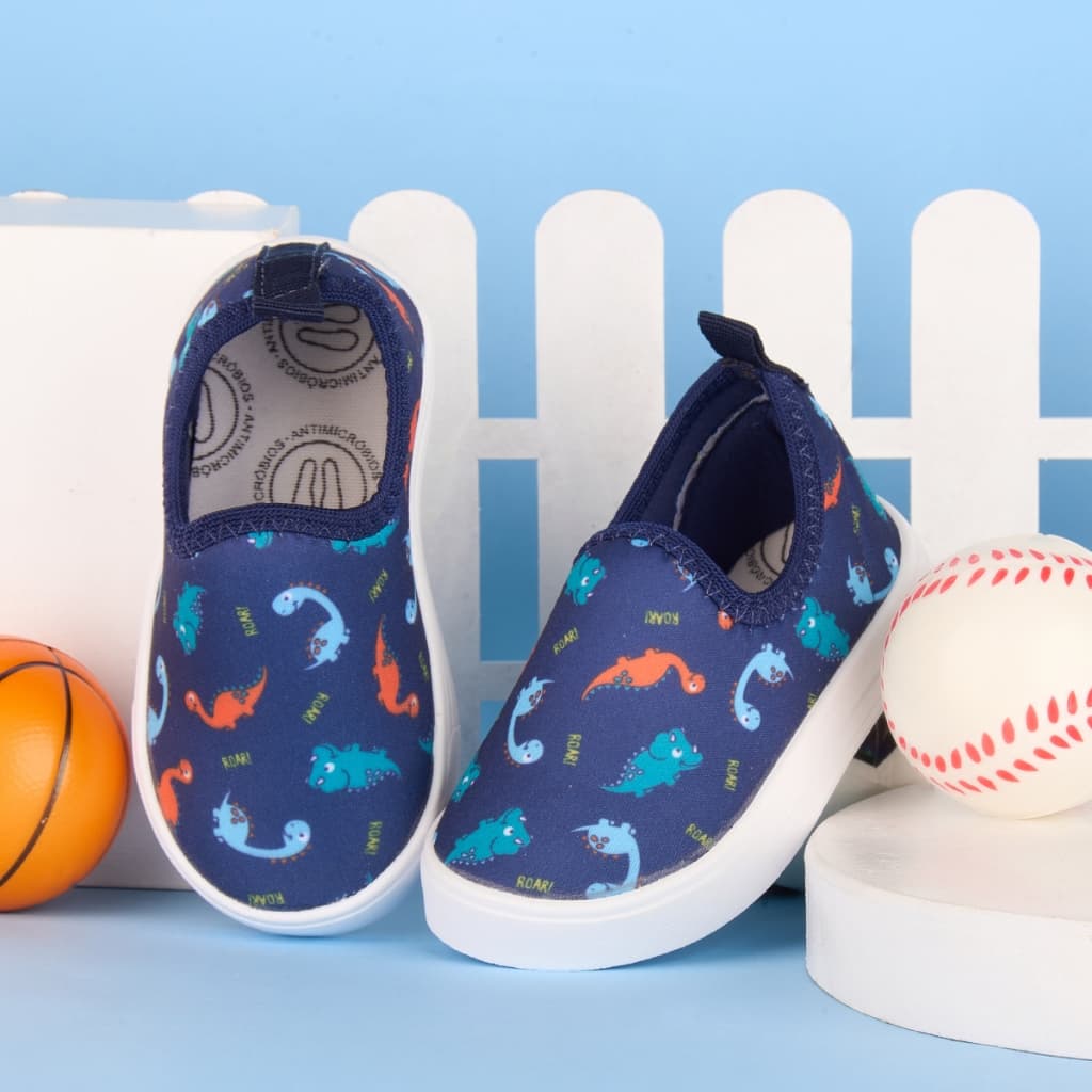 Calce Fácil Infantil Tenis Feminino Masculino Juvenil Dino Azul Marinho Caminhada Lycra Corrida