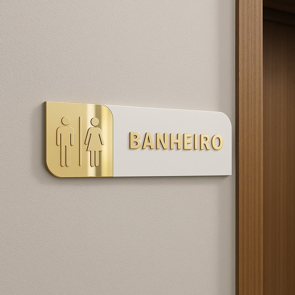 Placa Sinalização Banheiro WC Feminino Masculino MDF Acrílico Espelhado