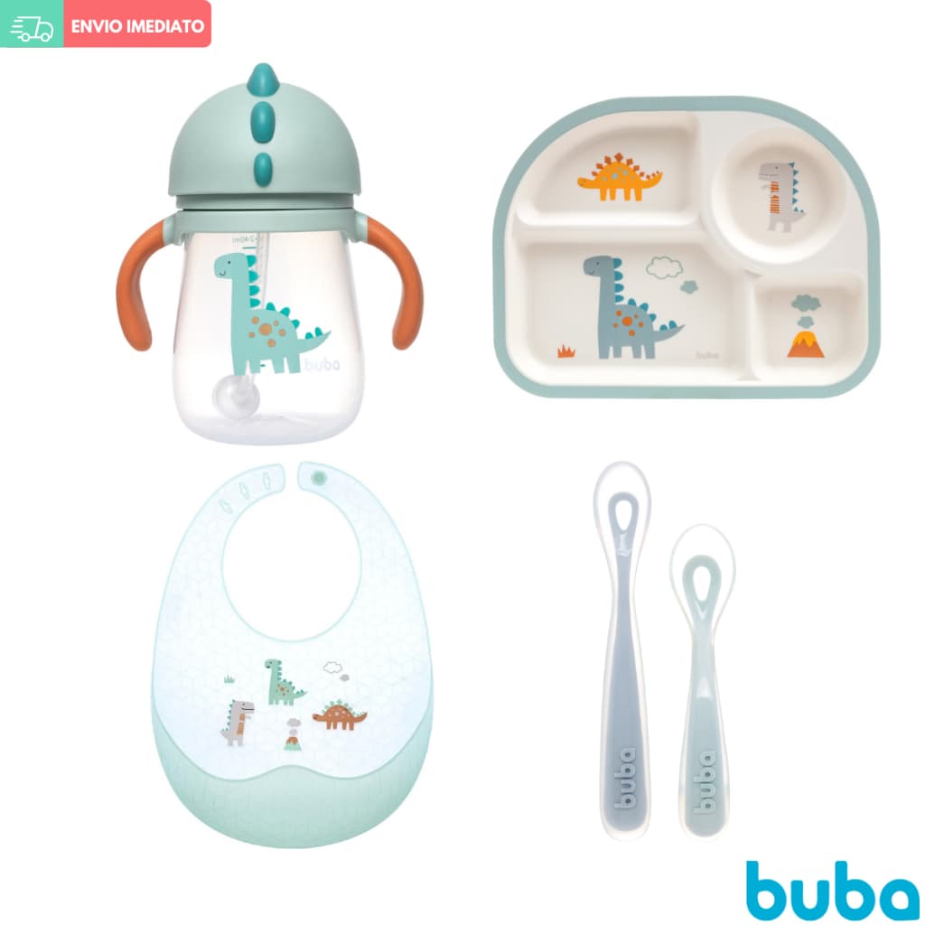 Kit Refeição Alimentação Bebê Prato Copo Babador Colher Buba Magic