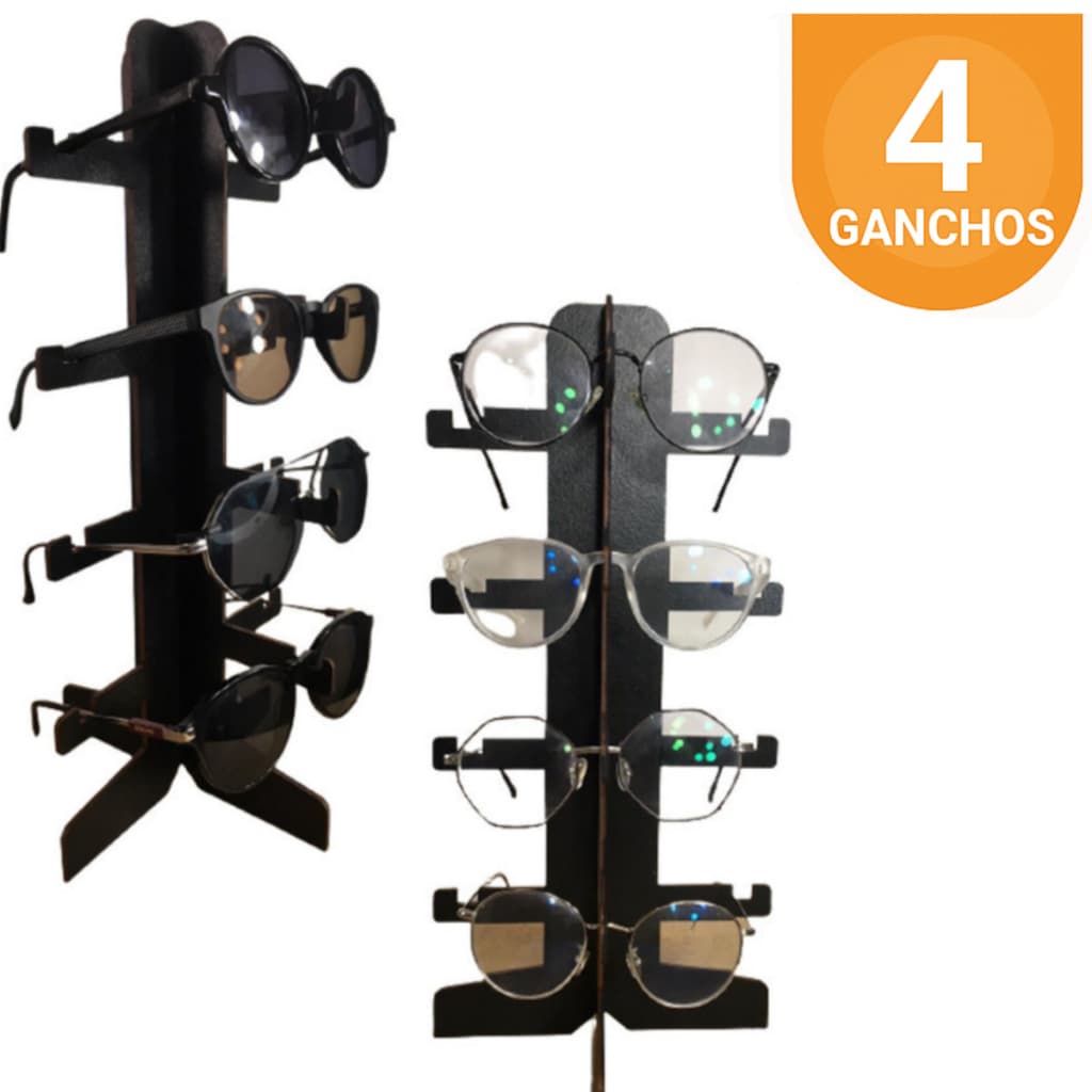 Kit Expositores De Óculos Ótica Suporte 4 Ganchos Em MDF