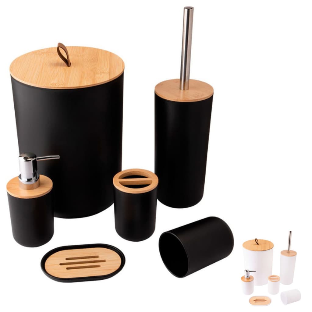 Kit de Banheiro Completo com 6,4 ou 2 Peças - Lixeira com Tampa Basculante Bambu para Lavabo