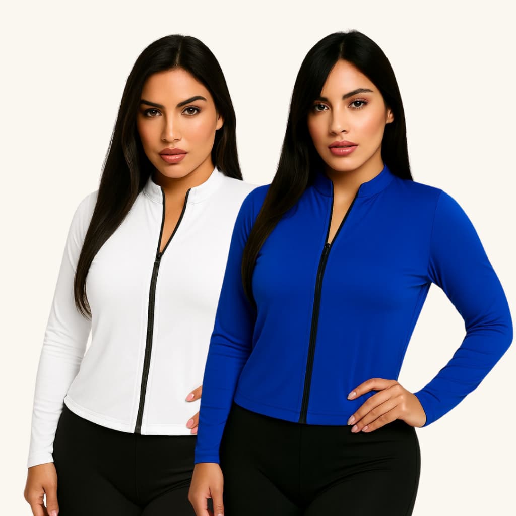 Kit 2 Blusa Térmica Zíper Slim Dryfit Feminina Academia Casaquinho com Proteção UV