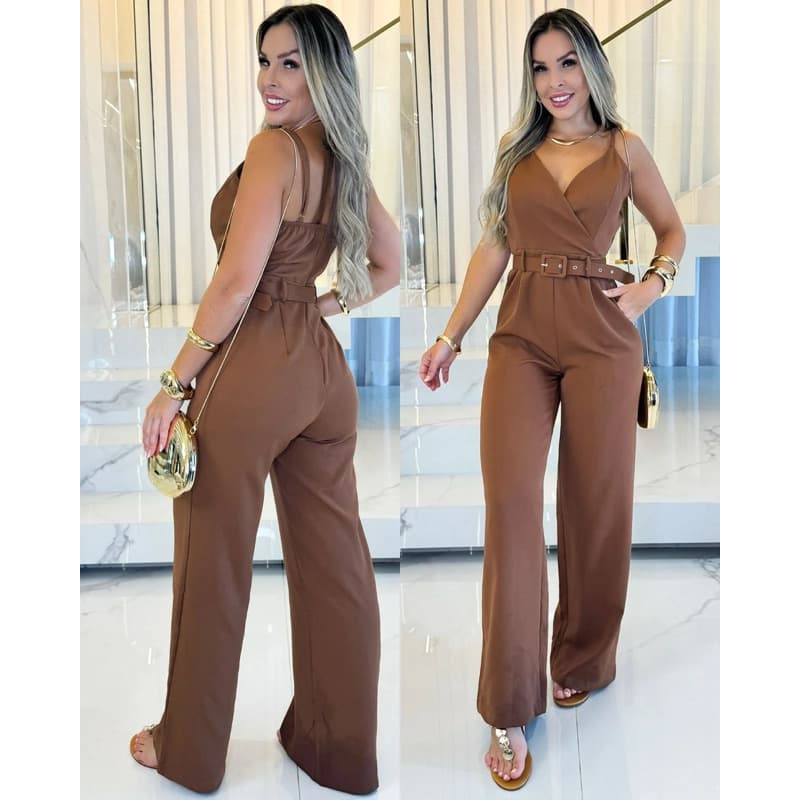 Macacão Longo Feminino Pantalona Alfaiataria Premium Social Alça Fina