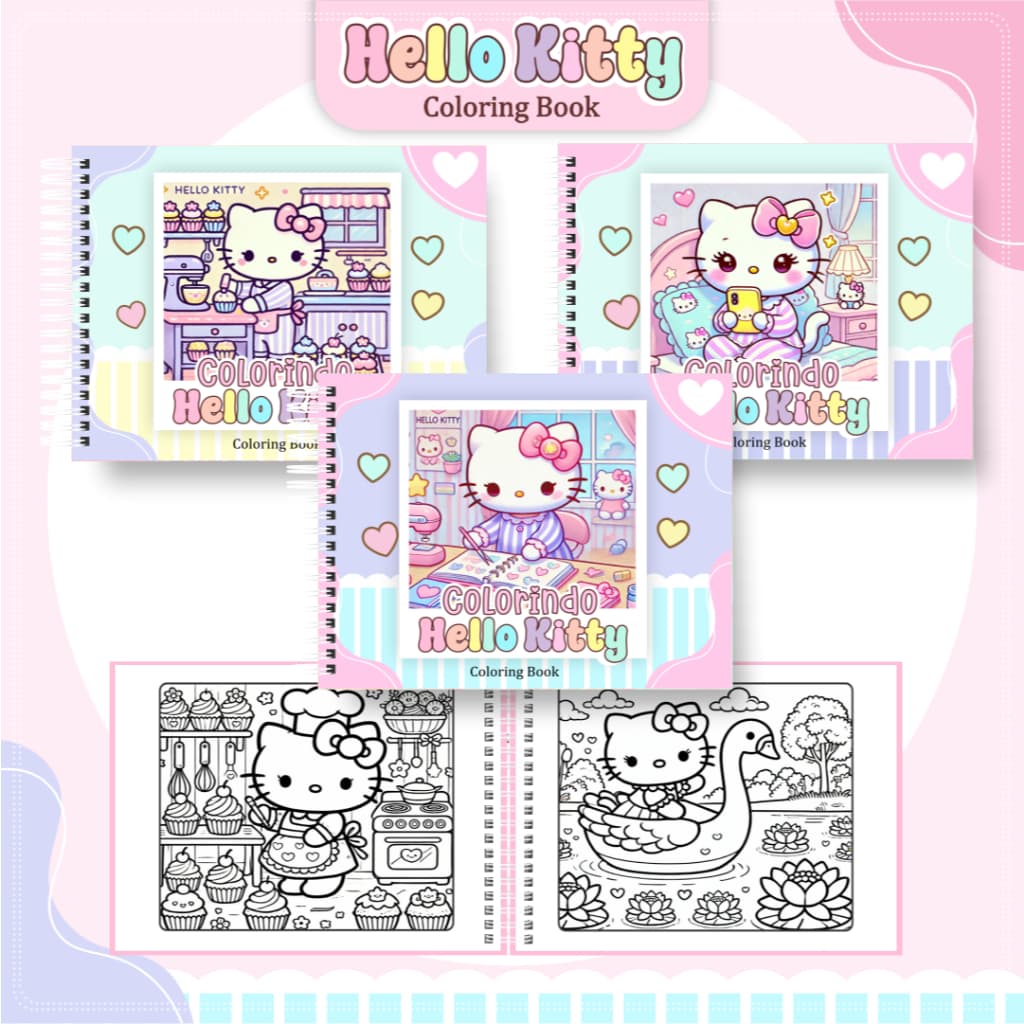 Livro para Colorir  HELLO KITTY - Capa Dura COM BRILHO Holografico e 50 folhas