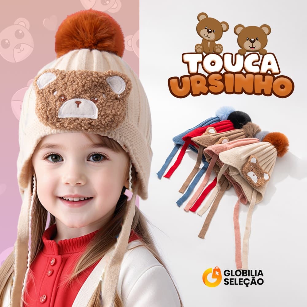 Gorro Touca Infantil Criança Menino Menina Tricotado Quente Moda Fashion com Proteção Orelhas Para 1 a 4 anos