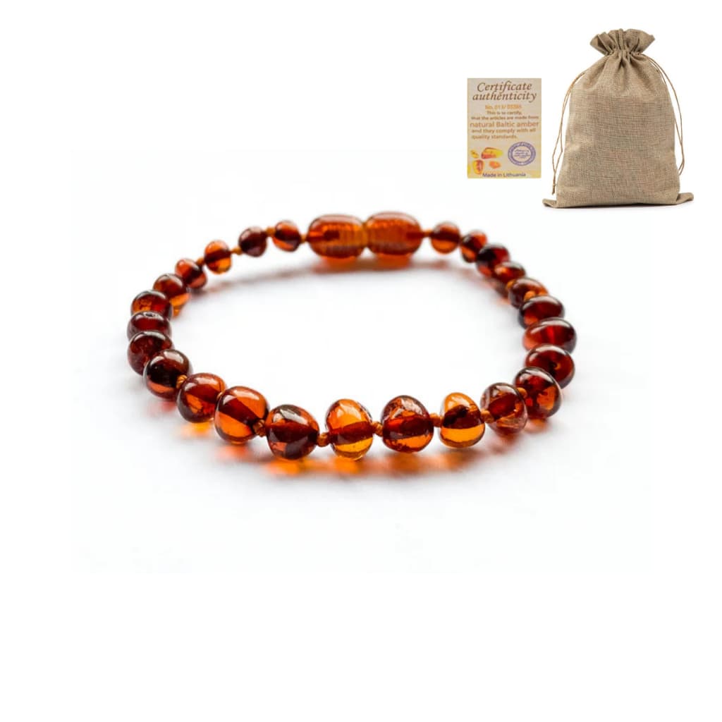 Pulseira de Ambar Báltico Infantil 14cm Com Certificado Bebe Nenem Criança Cor Mel e Conhaque