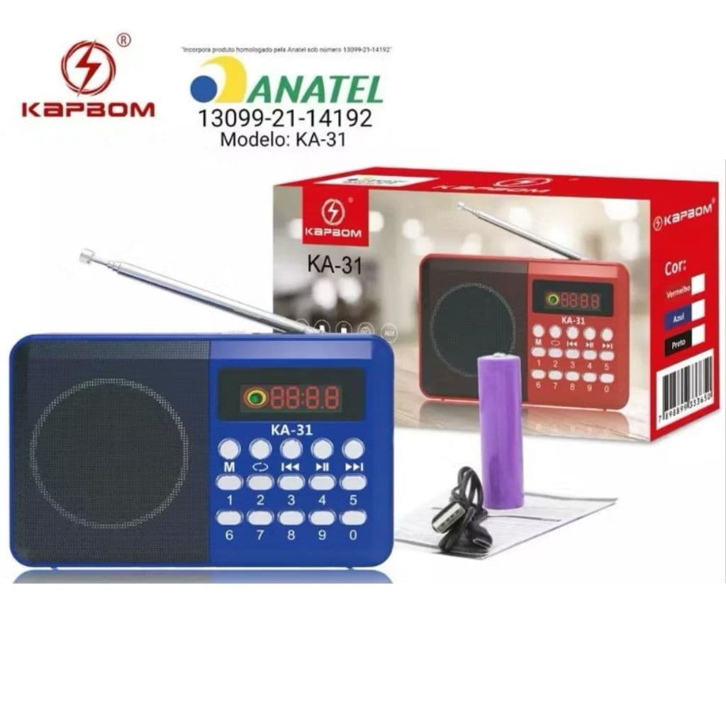Rádio Retrô Fm Recarregável Bluetooth Kapbom Ka-31 Colorido Entrada De Cartão E De Fone De Ouvido